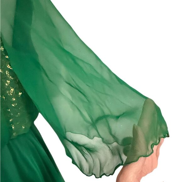 Mike Benet Formals Gorgeous Vintage 70s Emerald Green Chiffon Long Dress Size 14 - Picture 5 of 11